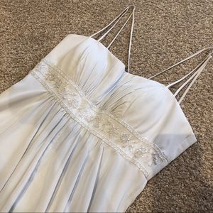 David’s Bridal silver bridesmaid dress